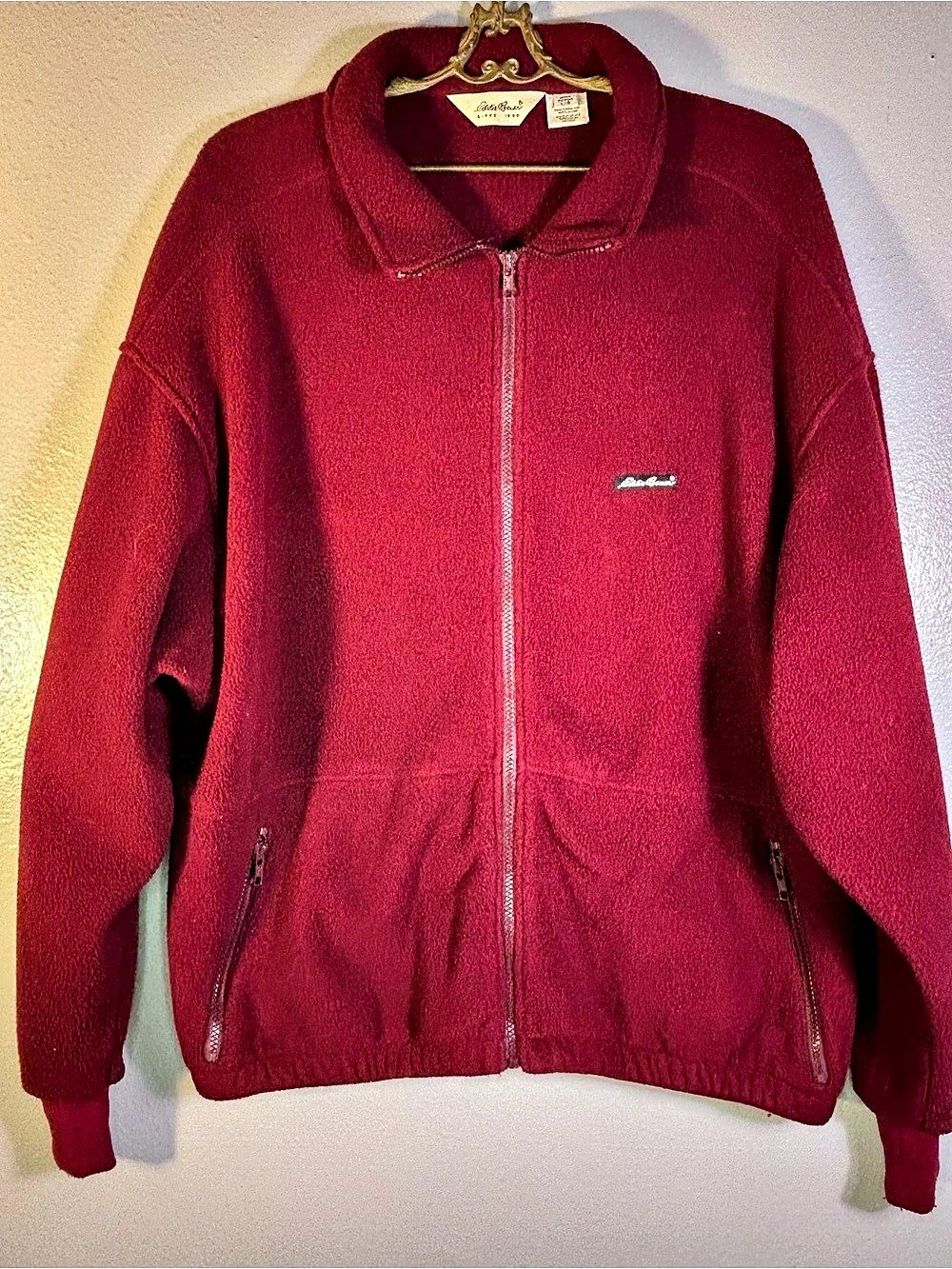 Vintage Eddie Bauer Polartec Fleece Jacket Men’s L Burgundy Full Zip 90s